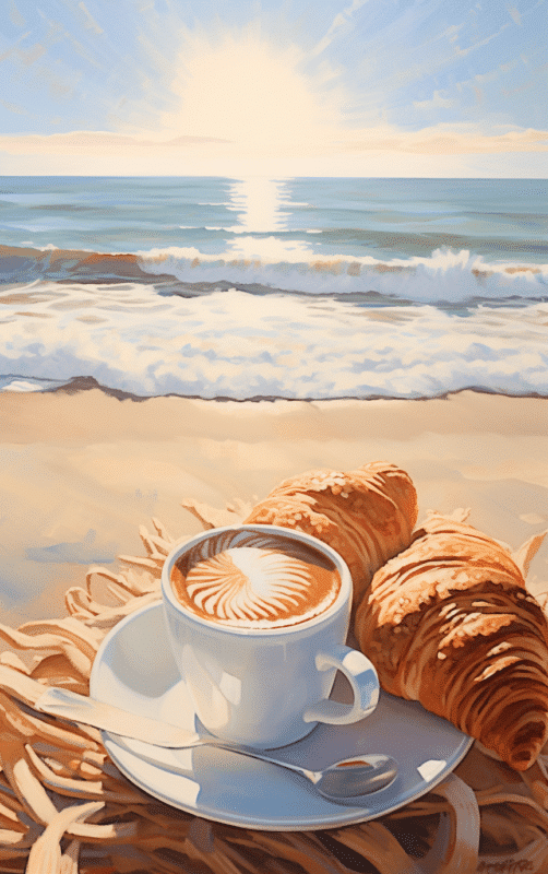 Dr.Dre painting of a cappucino and croissant on beach in italy df9e54c2 d8cc 40a2 8601 d18d41de592d