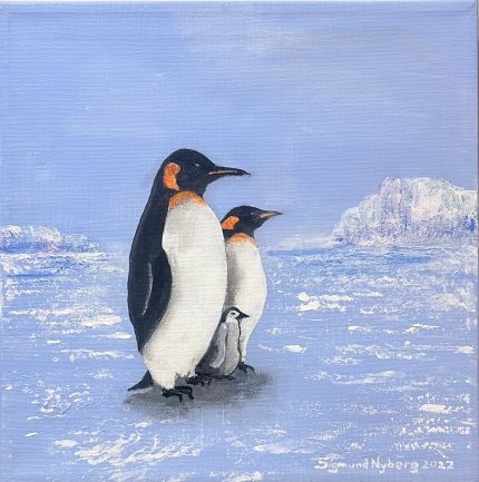 Pingvinfamilie - Maleri (30x30cm)