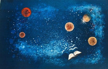 Words in space - Håndkolorert litografi (23x36cm)